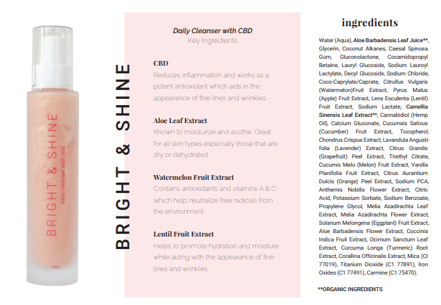 Switch2Pure Bright & Shine Daily Facial Cleanser- Glass bottle of product and ingredient list