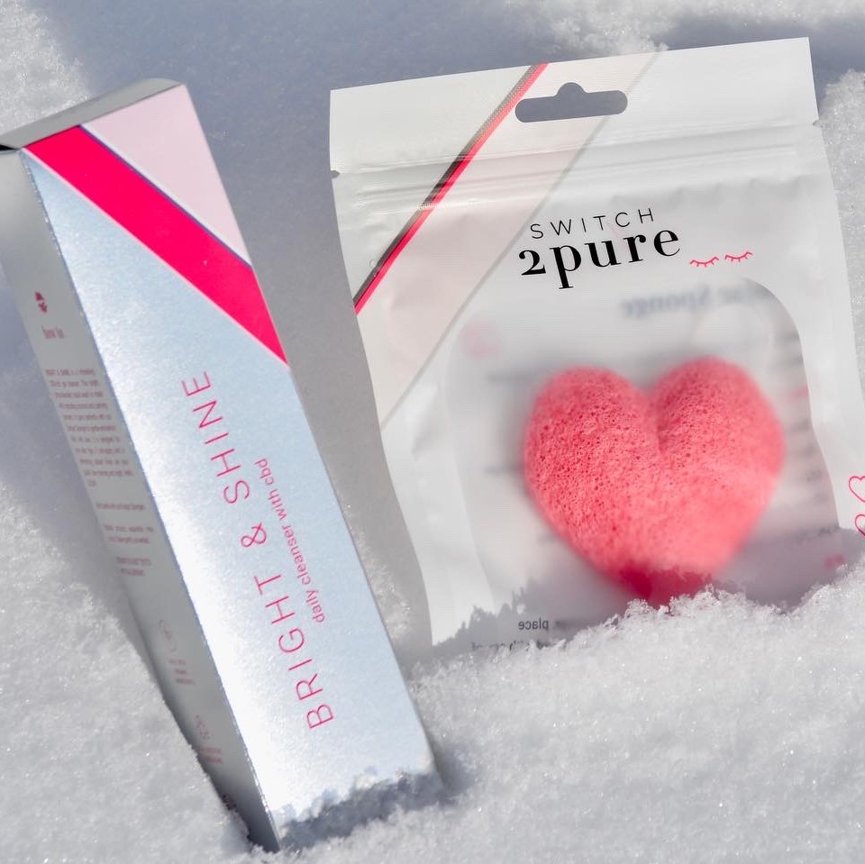 Switch 2 Pure Bright and Shine Non-toxic Cleanser and Heart shaped Konjac Sponge