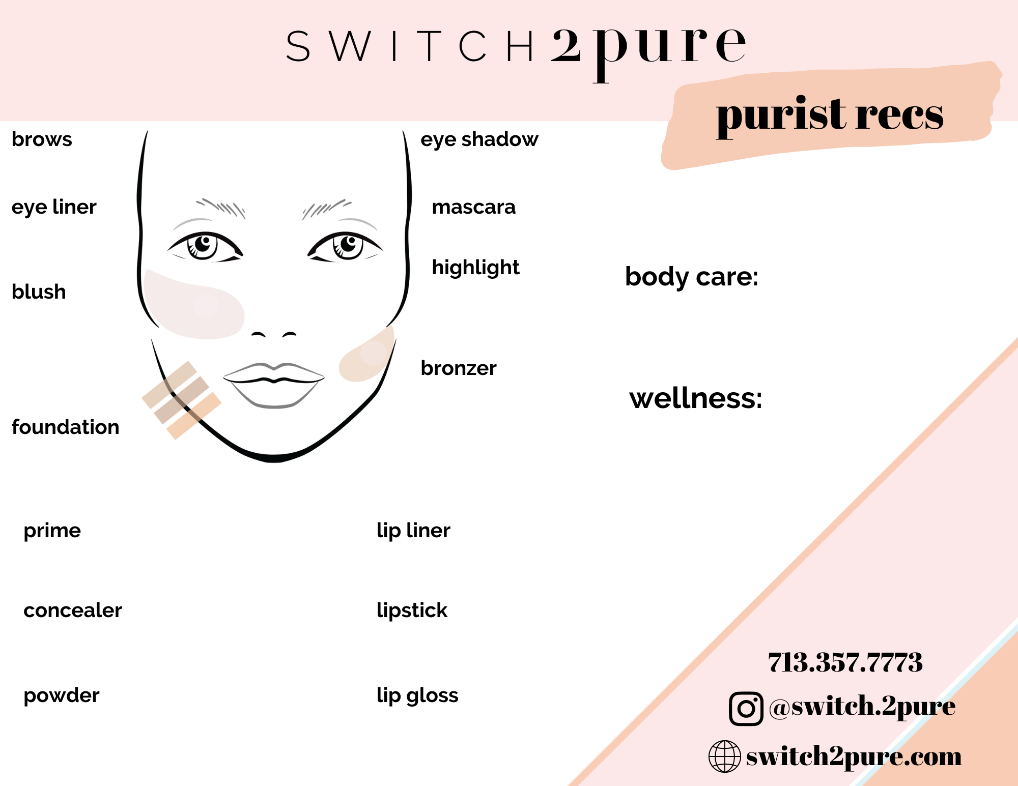 Switch2Pure Makeup Recommendation Sheet 