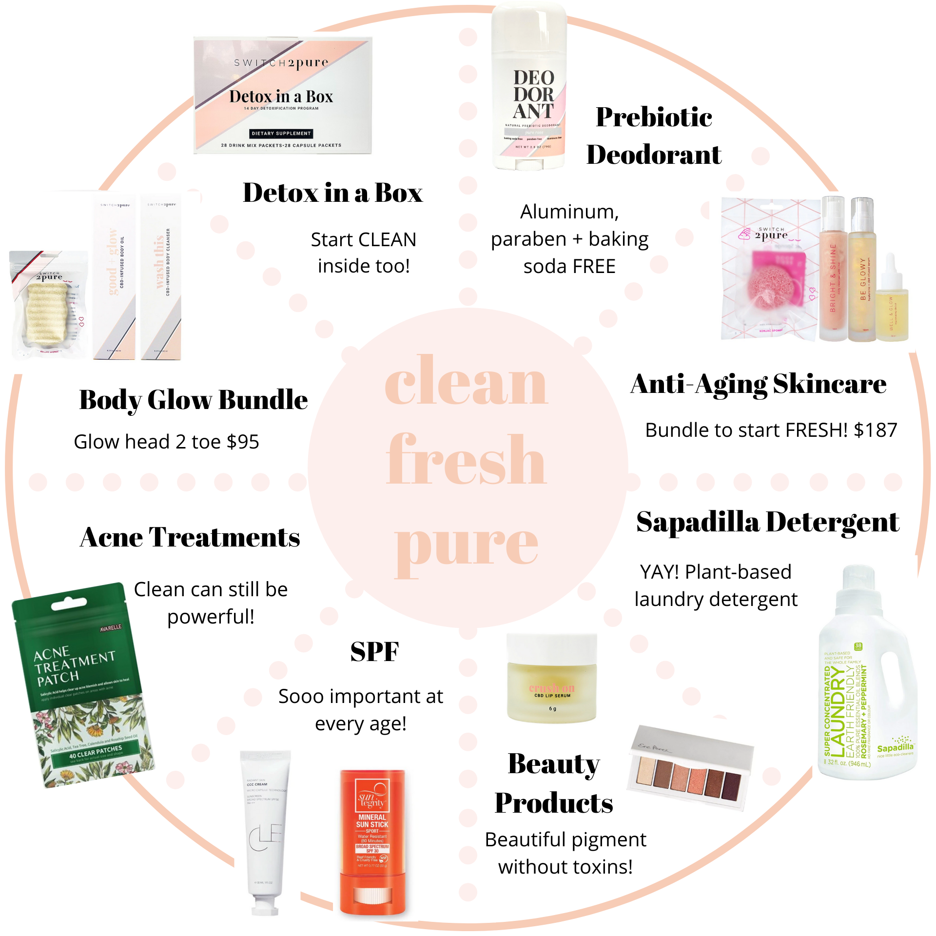 Switch2pure clean skincare, makeup, and home faves