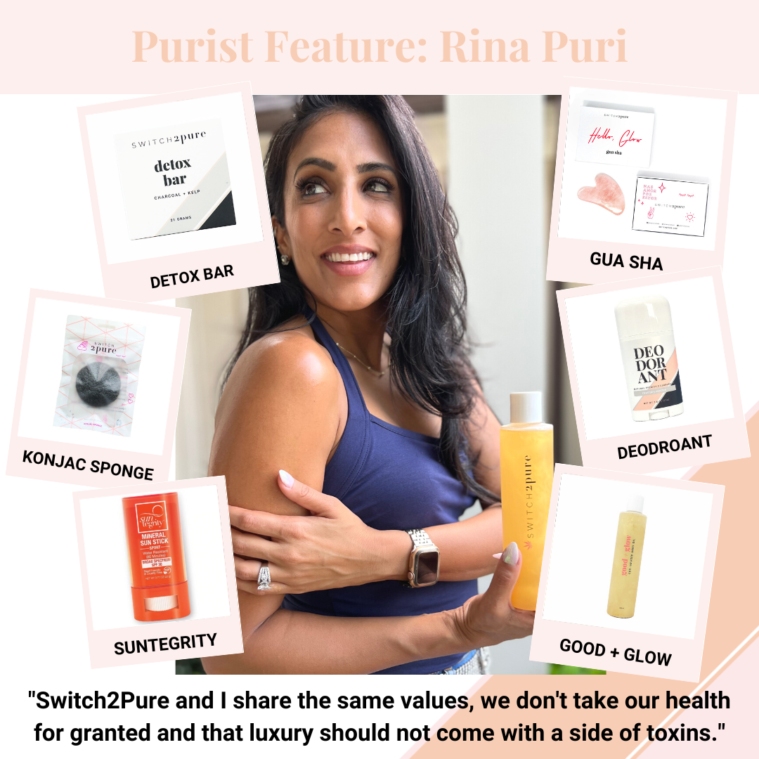 Rina Puri with switch2pure good and glow retinol alternative body oil