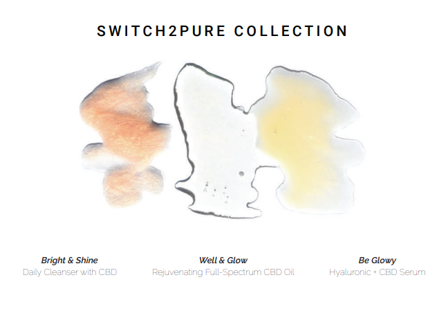 Switch2Pure-Bright & Shine, Well & Glow and Be Glowy products show on white background to illustrate what products look like once dispensed
