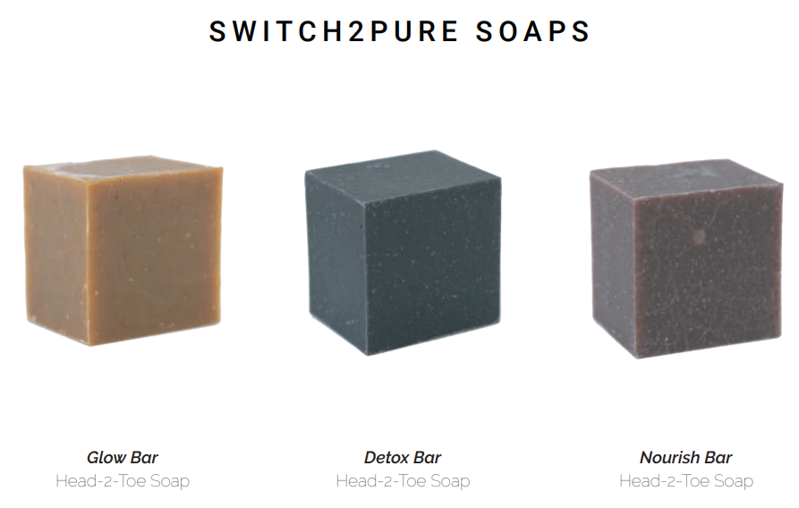 Switch2Pure Soaps-Head to Toe use in Glow Bar, Detox Bar and Nourish Bar-all pressed oils 